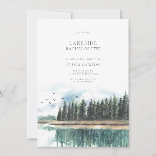 水彩湖畔独身最後の週末の予定 招待状 (正面)