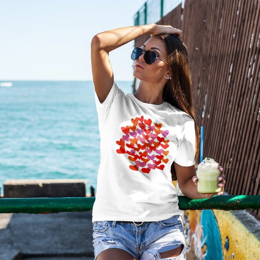 水彩溶融ハート – ピンクとオレンジ Tシャツ