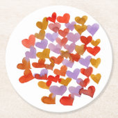 水彩溶融ハート – レトロ ラウンドペーパーコースター (正面)