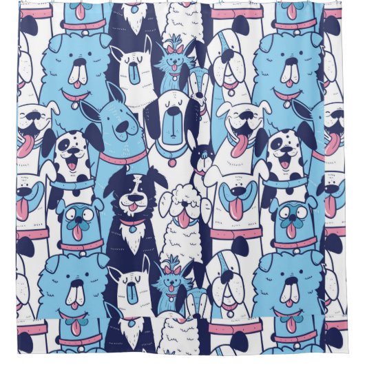 水彩漫画の犬ペット動物アート シャワーカーテン (正面)