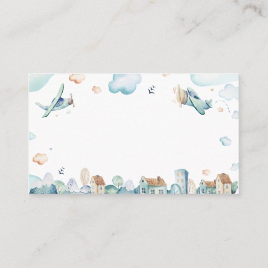 水彩漫画の飛行機の本ベビー エンクロージャーカード (裏面)