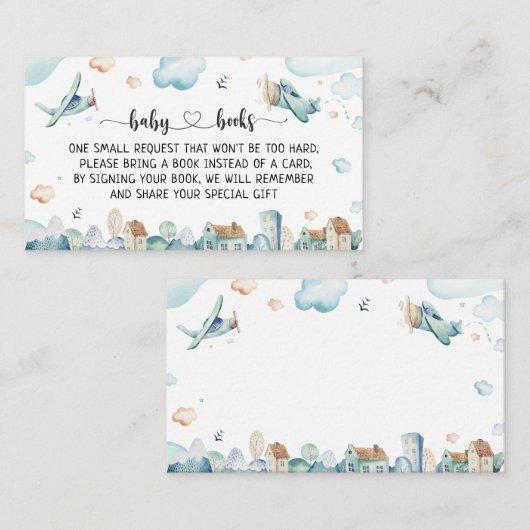 水彩漫画の飛行機の本ベビー エンクロージャーカード