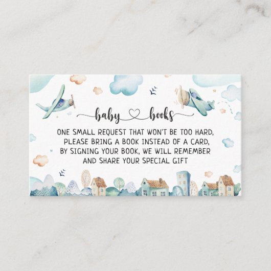 水彩漫画の飛行機の本ベビー エンクロージャーカード (正面)