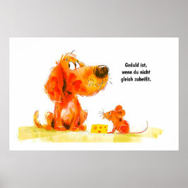 水彩漫画犬とネズミとチーズ ポスター