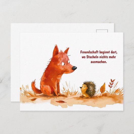 水彩漫画犬とハリネズミの出会い シーズンポストカード (正面/裏面)