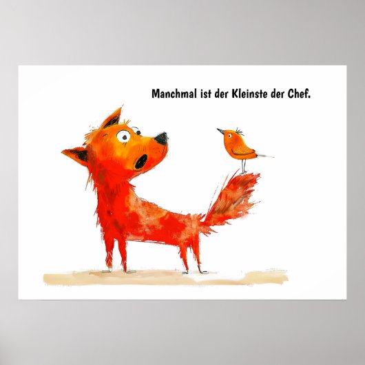 水彩漫画犬と尾の鳥 ポスター (正面)