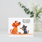 水彩漫画犬と猫の並び シーズンポストカード (スタンド正面)