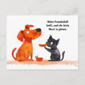 水彩漫画犬と猫の並び シーズンポストカード (正面)