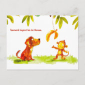 水彩漫画犬と猿はバナナを欲しい シーズンポストカード (正面)