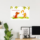 水彩漫画犬と猿はバナナを欲しい ポスター (ホームオフィス)