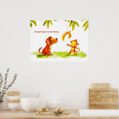 水彩漫画犬と猿はバナナを欲しい ポスター (キッチン)