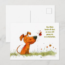 水彩漫画犬と蝶モーメント シーズンポストカード