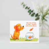 水彩漫画犬と金魚鉢 シーズンポストカード (スタンド正面)