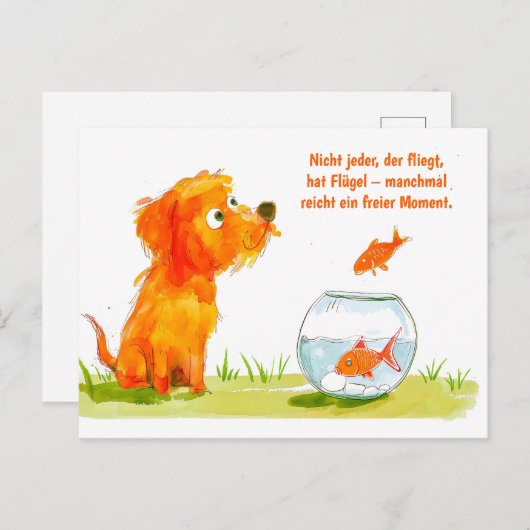 水彩漫画犬と金魚鉢 シーズンポストカード (正面/裏面)