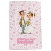 水彩漫画結婚のカップルのユーモア抱き枕 ミディアムペーパーバッグ (正面)