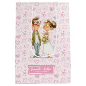 水彩漫画結婚のカップルのユーモア抱き枕 ミディアムペーパーバッグ (裏面)