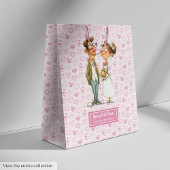 水彩漫画結婚のカップルのユーモア抱き枕 ミディアムペーパーバッグ