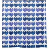 水彩濃い青のハートパターン シャワーカーテン (正面)