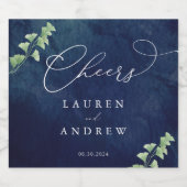 水彩濃い青の緑結婚色 スパークリングワインラベル (シングルラベル)