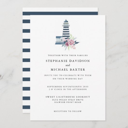 水彩灯エレガント台ミニマリ航海のスト 招待状 (正面/裏面)