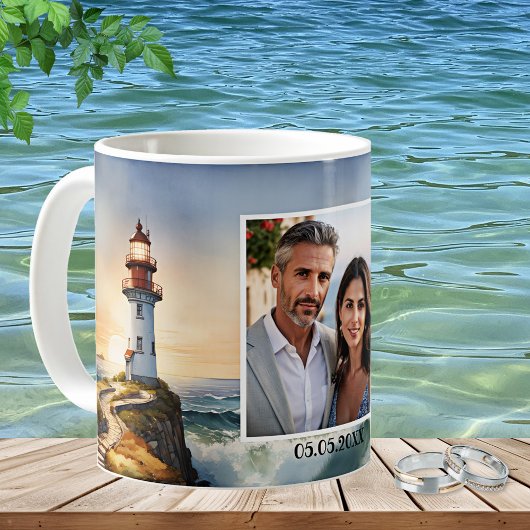 水彩灯台結婚の写真マグカップ コーヒーマグカップ