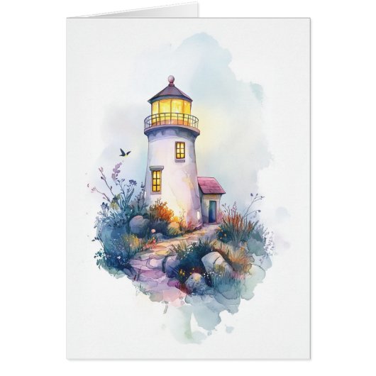 水彩灯台1 - 5" x 7"アートカード (正面)