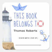 水彩灯台 – ベビーシャワー蔵書票 スクエアシール (正面)