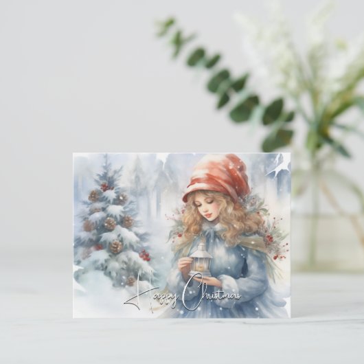 水彩灯篭クリスマスフェアリー シーズンポストカード (スタンド正面)