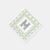 水彩灰色の弓と緑のトピアリーモノグラム スタンダードカクテルナプキン (角)