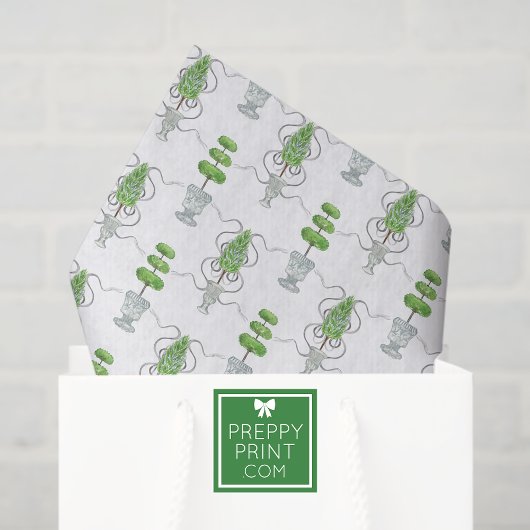 水彩灰色の弓と緑のトピアリー 薄葉紙