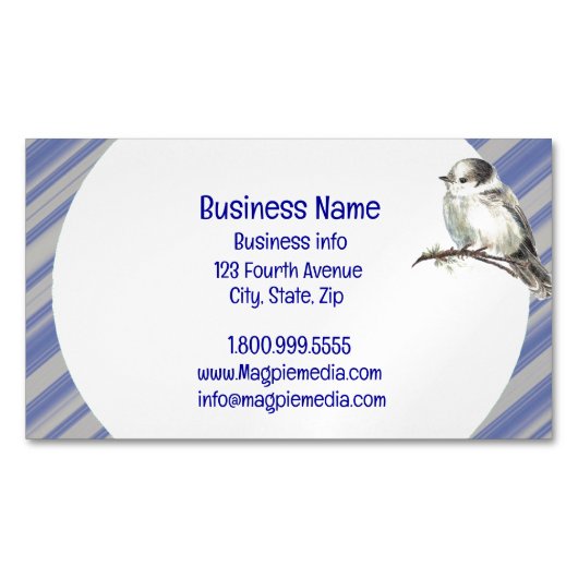 水彩灰色ジェイ鳥野生生物自然アートブシン マグネット名刺 (正面)