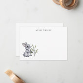 水彩灰色ベビーバニー文パーソナライズされた具 ノートカード (正面/裏面インサイチュ)