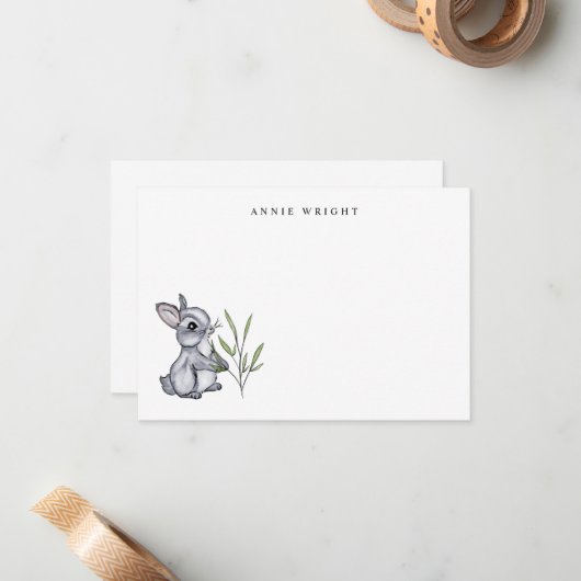 水彩灰色ベビーバニー文パーソナライズされた具 ノートカード (正面/裏面インサイチュ)