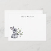 水彩灰色ベビーバニー文パーソナライズされた具 ノートカード (正面/裏面)