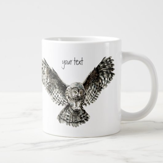 水彩灰色素晴らしフクロウへカスタマイズ ジャンボコーヒーマグカップ (右)