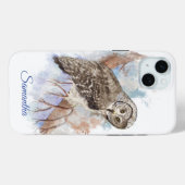 水彩灰色素晴らしフクロウ名前をカスタムする Case-Mate iPhoneケース (裏面 (横))