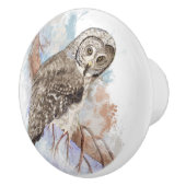 水彩灰色素晴らしフクロウ鳥自然アート セラミックノブ (右)