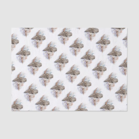 水彩灰色素晴らしフクロウ鳥自然アート 薄葉紙 (正面)