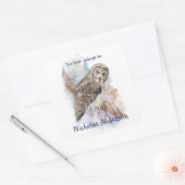 水彩灰色素晴らしフクロウ鳥蔵書票アート スクエアシール (封筒)