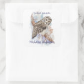 水彩灰色素晴らしフクロウ鳥蔵書票アート スクエアシール (バッグ)