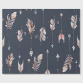 水彩烏と羽毛の模様 ラッピングペーパー (フラット)