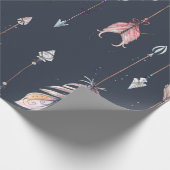 水彩烏と羽毛の模様 ラッピングペーパー (角)
