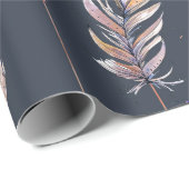 水彩烏と羽毛の模様 ラッピングペーパー (ロールコーナー)