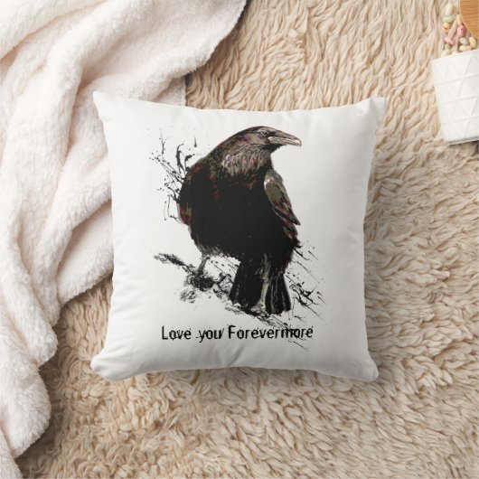 水彩烏の鳥の動物アートブラック引用文 クッション (ブランケット)