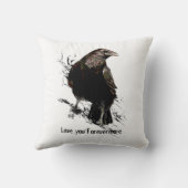 水彩烏の鳥の動物アートブラック引用文 クッション (裏面)