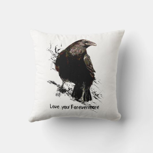 水彩烏の鳥の動物アートブラック引用文 クッション (裏面)