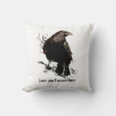水彩烏の鳥の動物アートブラック引用文 クッション (正面)