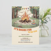 水彩焚き素朴火おもしろいスモア1st誕生日 招待状 (スタンド正面)