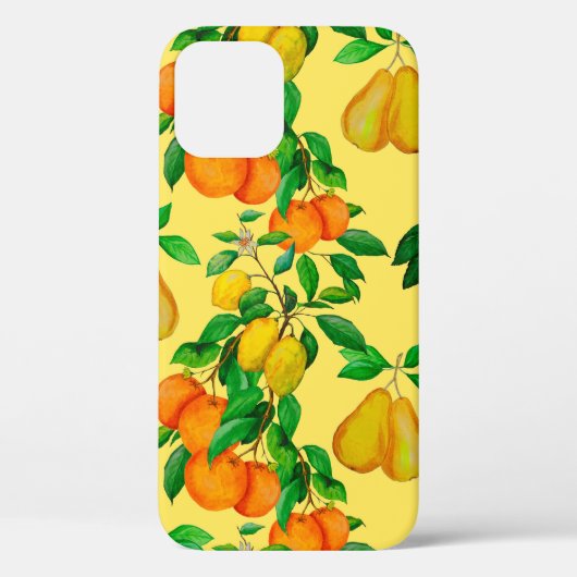水彩無継ぎ模様（柑橘類、ナシ類、チェ類） Case-Mate iPhoneケース (裏面)