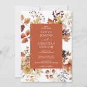 水彩焦げオレンジテラコタフローラ結婚ズ 招待状 (正面)